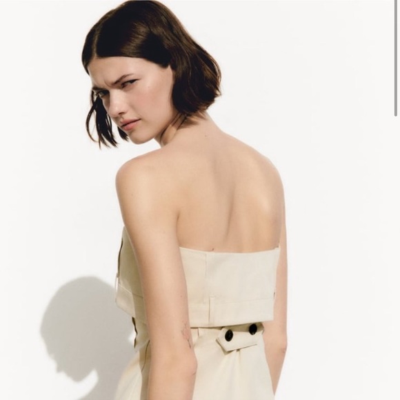 NWT ZARA GABARDINE DRESS  LIGHT BEIGE - Size L - Picture 2 of 7